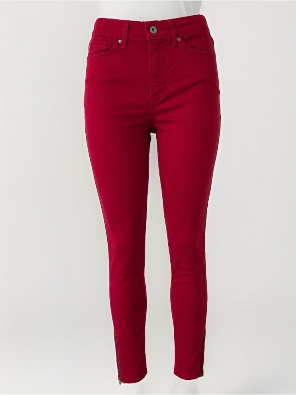 Denizen Levi’s Red High Rise Ankle Skinny Jeans Zip Hem Size 4